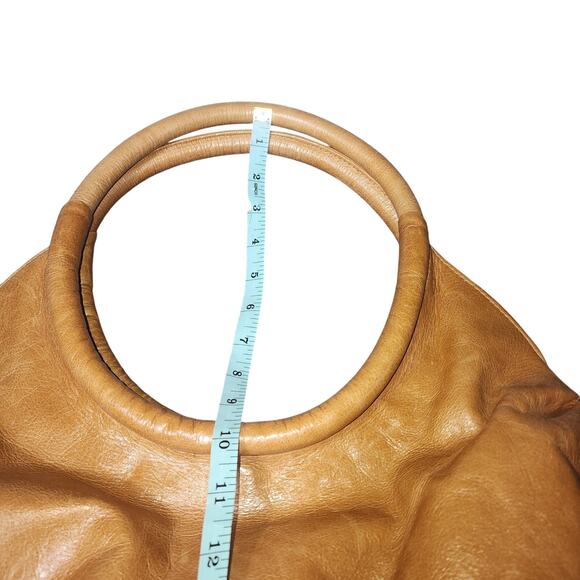 Rare HTF Zina Eva Pleated Camel Tan Leather Circle Shoulder Bag Purse EUC Boho - Picture 11 of 12